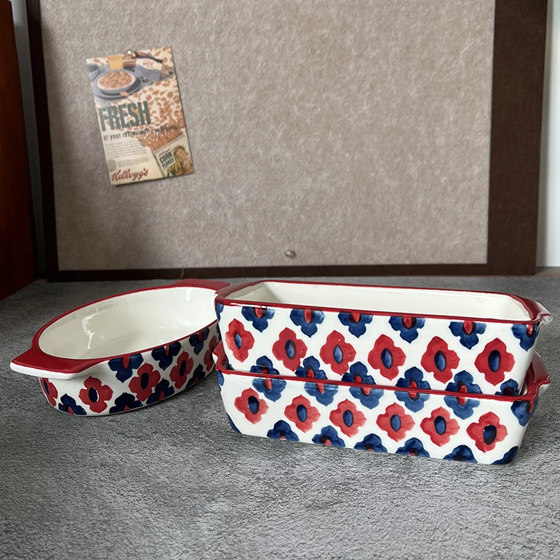 مستطيلة البيضاوي خبز عموم مع مقبض السيراميك طبق الخبز تحميص Lasagna عموم المطبخ سلطة الجبن خبز عموم