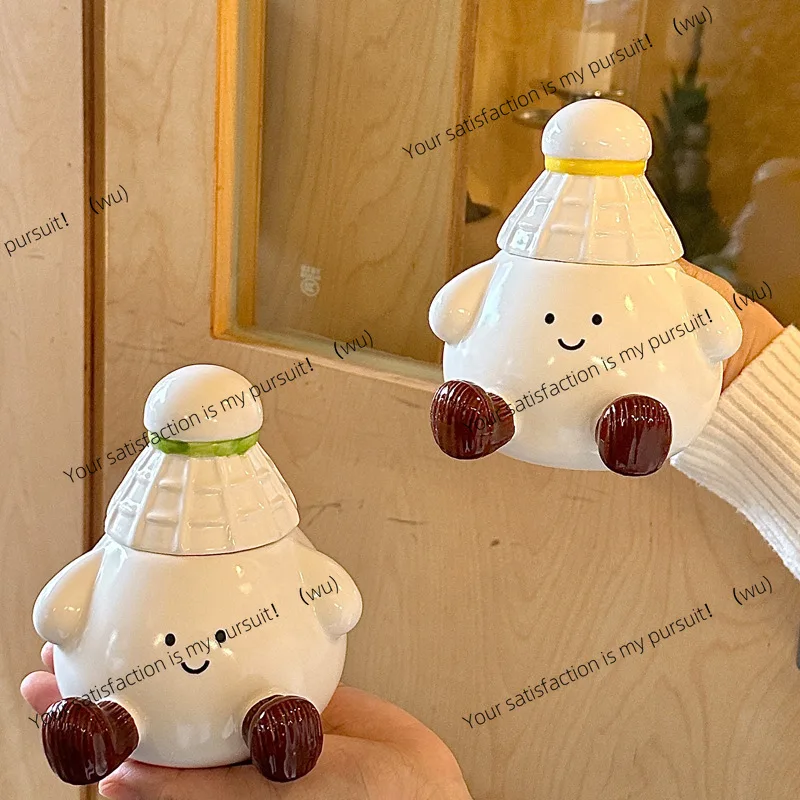 Cute and funny badminton ceramic mug with lid, girls' high-value drinking cup, birthday gift souvenir