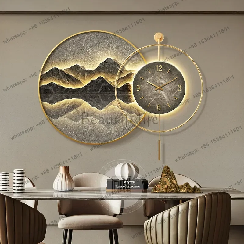 YJ Dining Room Decorative Paintings Clocks High-end Living Room Luxury Mural Clocks Home Decor, Light Luxury Dining Room Murals