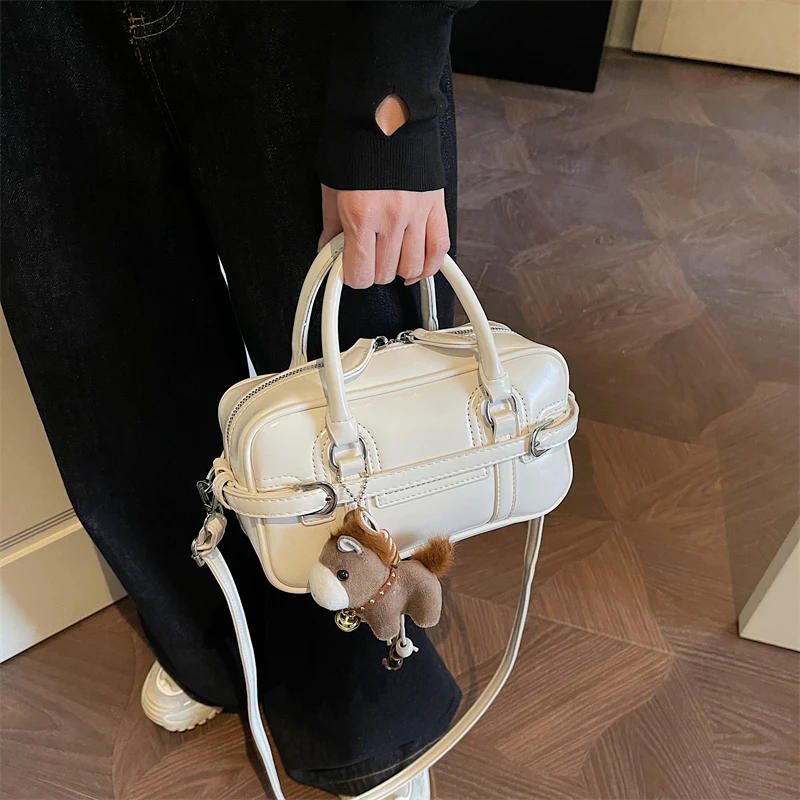 

2026 New PU Leather Square Boston Bag for Women Fashionable Ita Bag Single Shoulder Crossbody Bags Lady Small Shopping Handbag