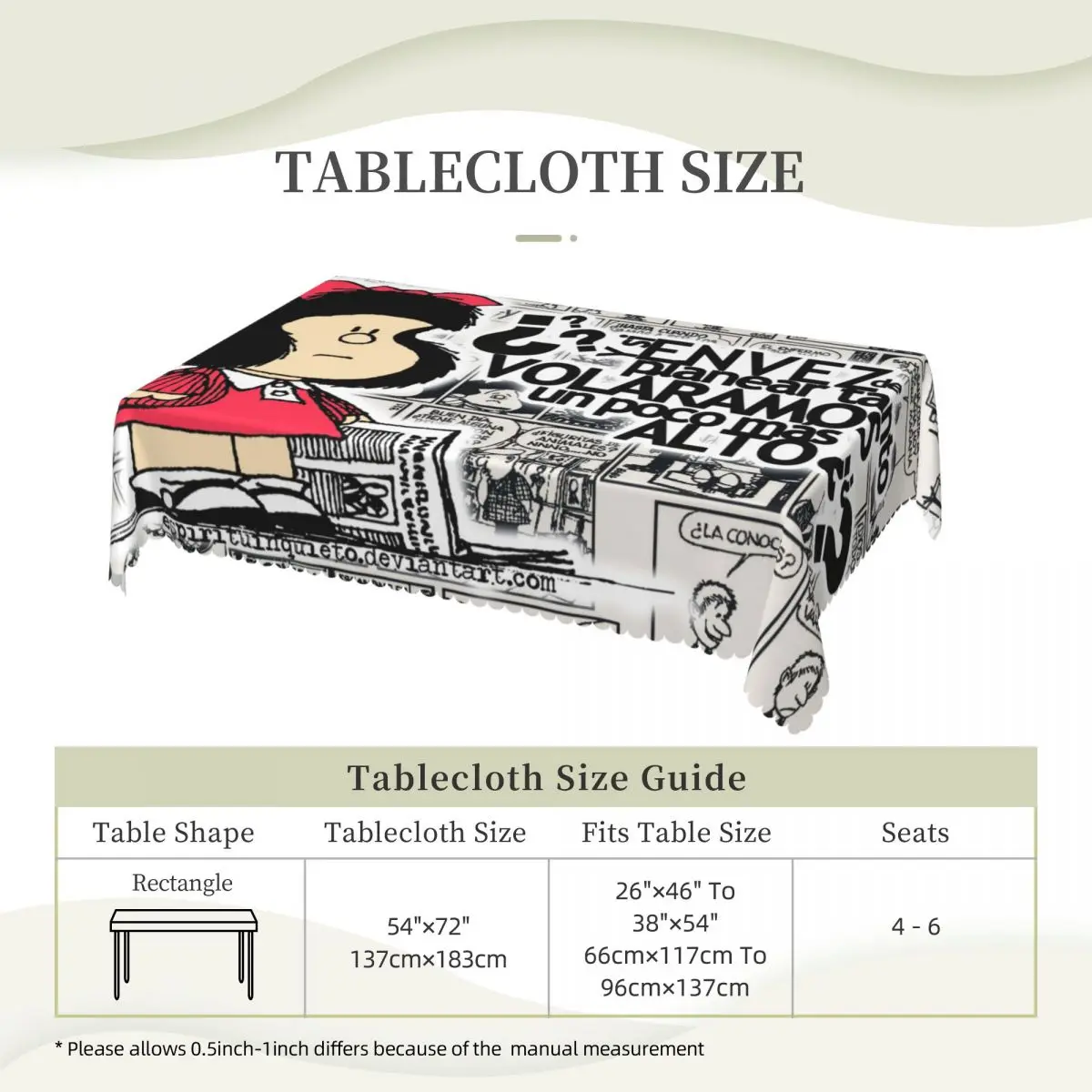 Rectangular Mafalda Cartoon Table Cloth Waterproof Tablecloth Outdoor 45\