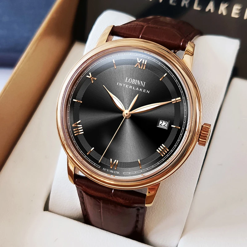 Lobinni novo relógio de pulso mecânico automático masculino vidro safira à prova dwaterproof água 50m relógio luxo movimento gaivota relógios