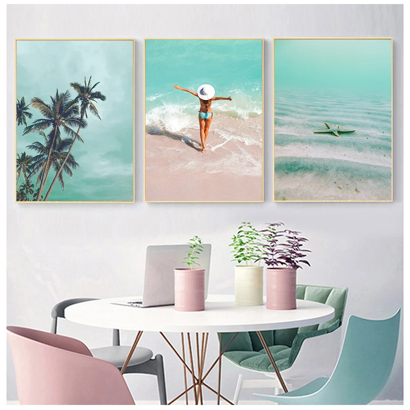 Sea Beach Girl Coconut Tree Nordic Canvas Posters And Prints Wall Art Print Canvas Painting Wall Pictures For Living Room Decor