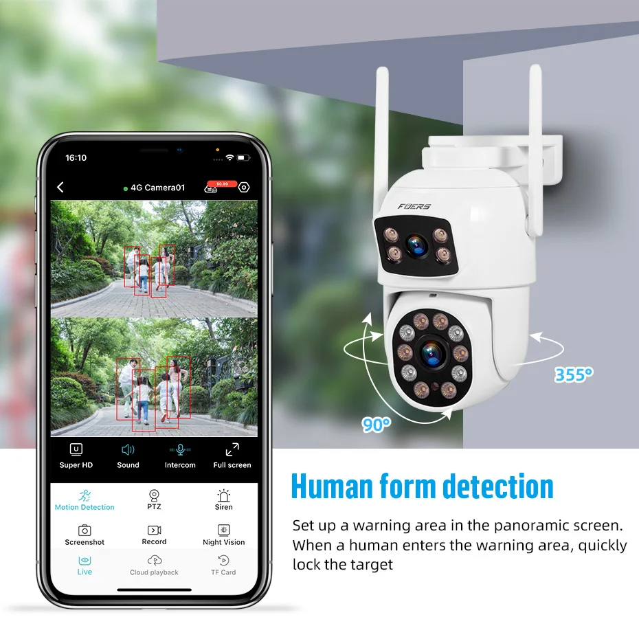 Fuers 4G LTE 6MP PTZ Camera Outdoor SIM Card Security Camera CCTV Surveillance Color Night Vision Motion Detect Auto Tracking