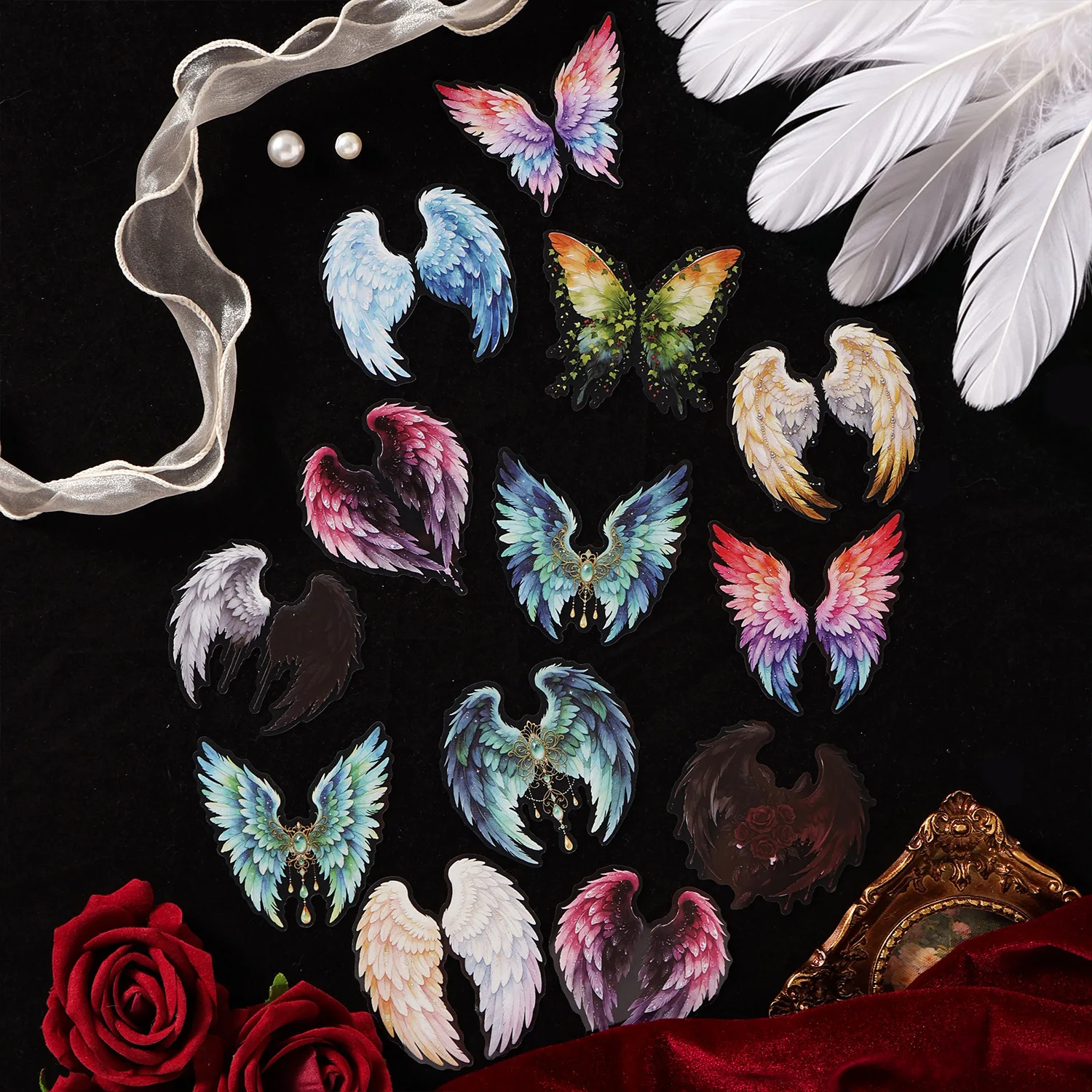 10pcs/1lot Kawaii Scrapbook Sticker Wings of the Dark Night Scrapbooking Supplies Planner Decorative Stationery Sticker