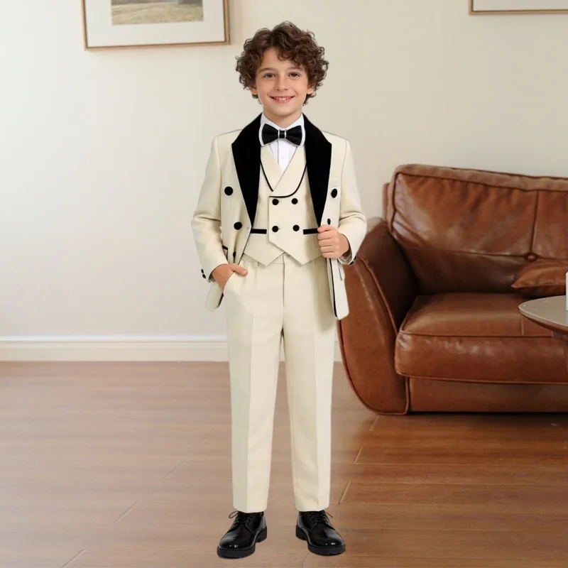 

Spring Autumn Kids Suit Set Boys Formal Weddding Dress British Children Performance Piano Host Birthday Photography Costume