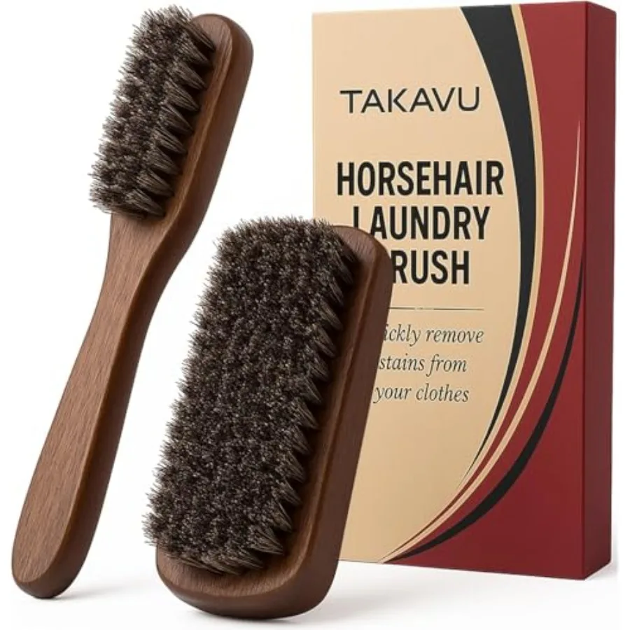 Horse Hair Laundry Brush Set of 2, Soft Natural Bristle Horsehair Stain and Scrub Brush for Clothes, Fabric and Upholstery, Gen