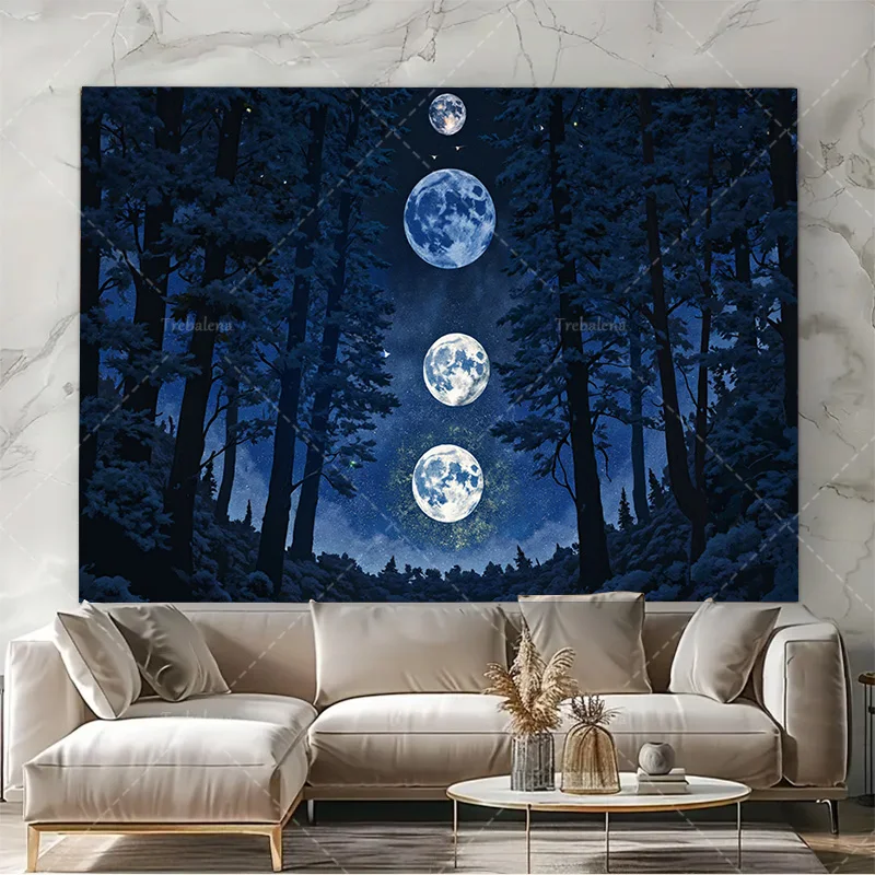 قطعة واحدة من نسيج الحائط "مرحور فورست مون فيزز نسيج - فن طبيعة السماء الليلية" #4