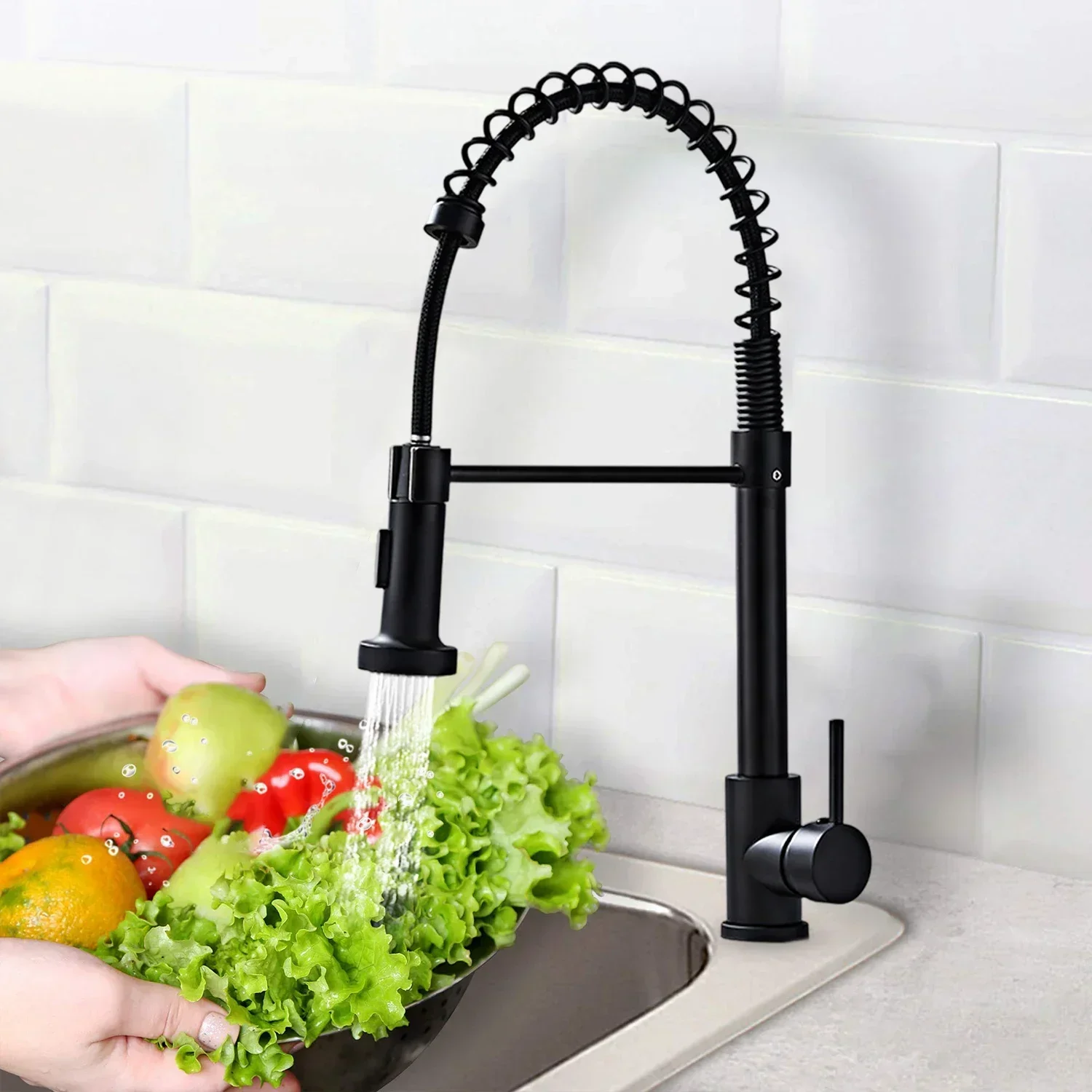 Küchenarmaturen Feder-Küchenarmatur mit Ausziehbarer Brause 360° ° Drehbarer Einhand-Wasserhahn für Heiß- und Kaltwasser aus Edelstahl mit Dual-Modus-Auslauf, Spritzschutz und Wassersparfunktion für Küche und Haushalt – Detail 6