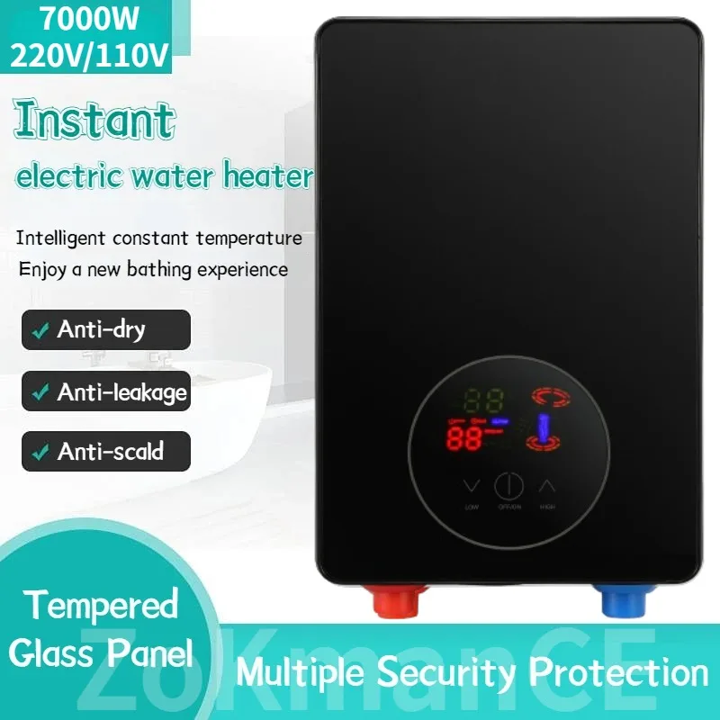 7000W Instant Water Heater LCD Display Thermostat Induction Heater Smart Touch Wall Mounted Electric Water Heater Shower