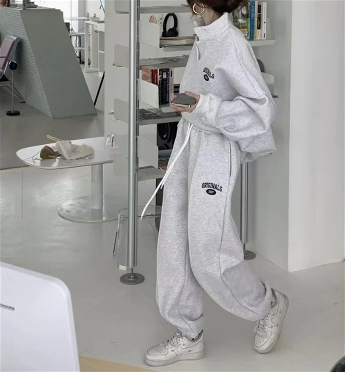 Autumn Winter Fashion Hoodie Set Women 2026 Stand Neck Long Sleeve Top Elastic Waist Pant Female Chic Street Clothes Sport 2PCS