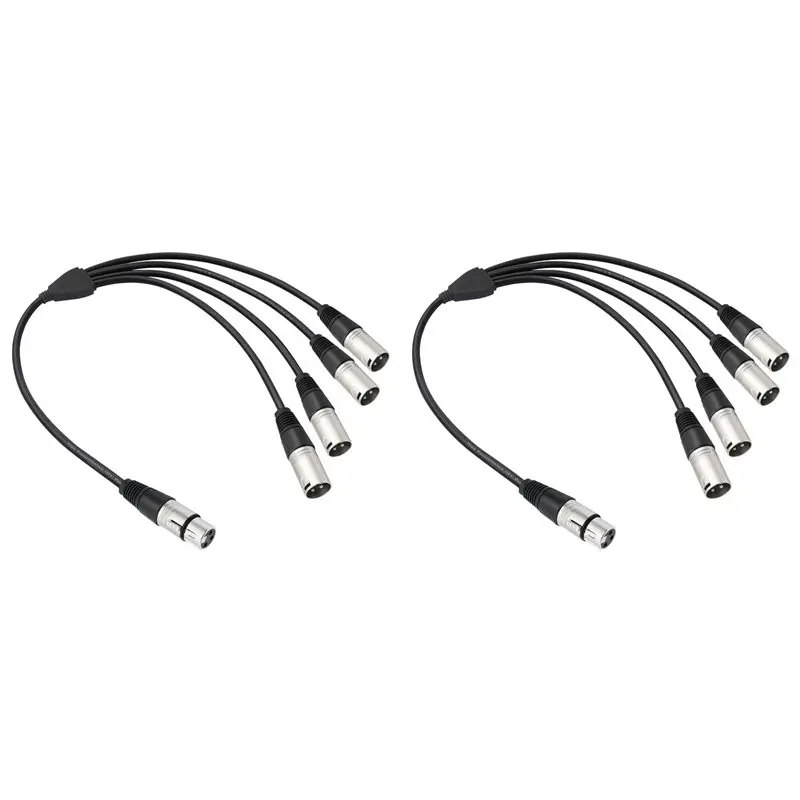 A96T 2X 3Pin XLR 1 Female To 4 Male Y Splitter Audio Cable,4Way-1 XLR Single Input To Four Output Parallel Connection Cable