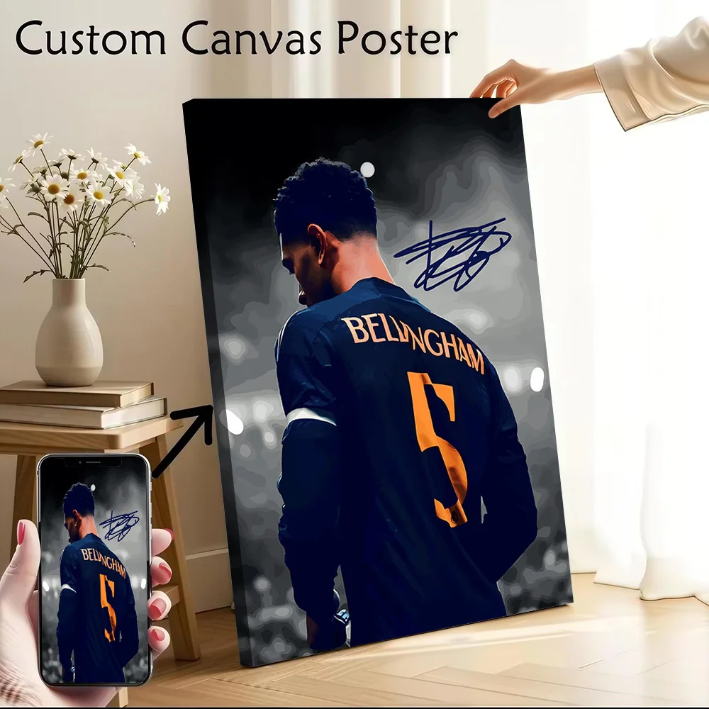 Jude Bellingham Soccer Jersey Art Canvas Poster Customizable Printed Canvas Painting Wall Art for Fans Home and Decoration Room