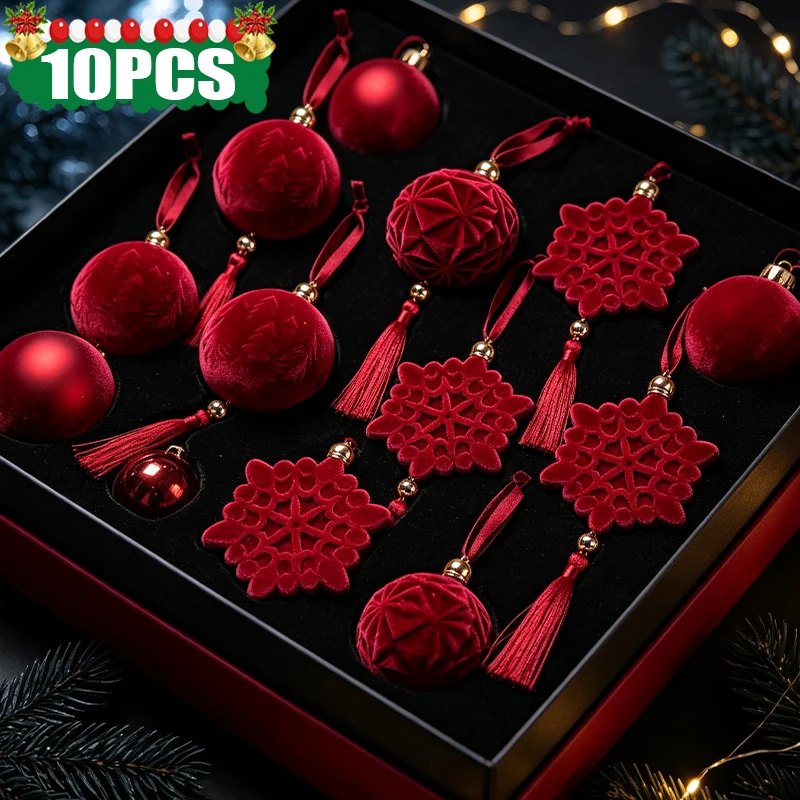 10/1 Piezas de Bolas de Navidad de Terciopelo Rojo Vino, Adornos Colgantes para Árbol de Navidad, Decoración para Fiestas, Esferas Colgantes de Navidad, Adornos Colgantes Color Borgoña
