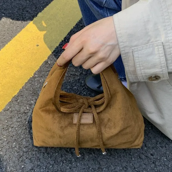 

Модные сумки на плечо с бантом для женщин, винтажные женские сумки из искусственной замши, сумка-тоут под мышками, женские сумки большой вместимости