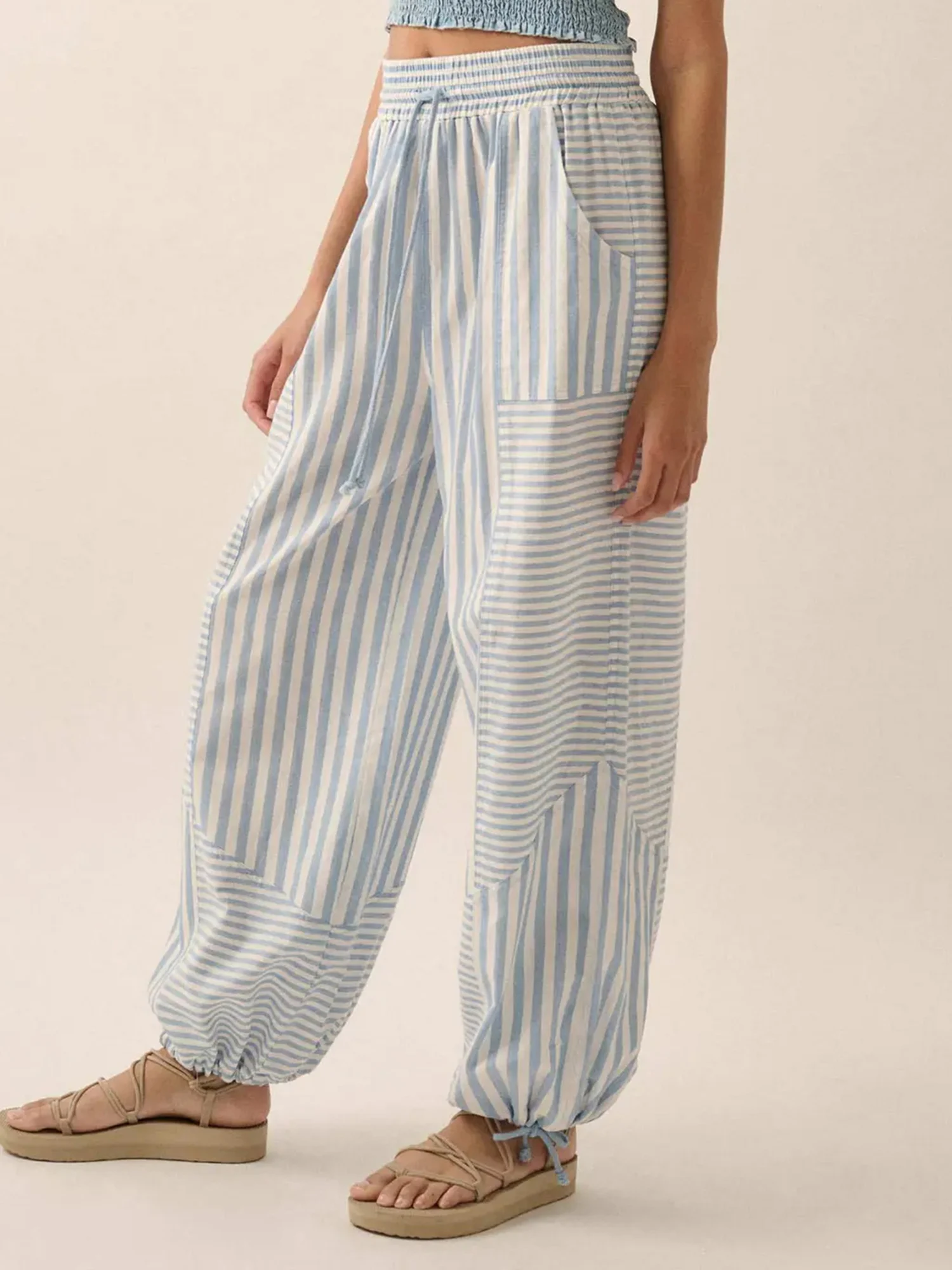 Pantalon Palazzo taille haute imprimé Floral pour femmes, léger, taille élastique, jambes larges, pour les vacances d'été à la plage