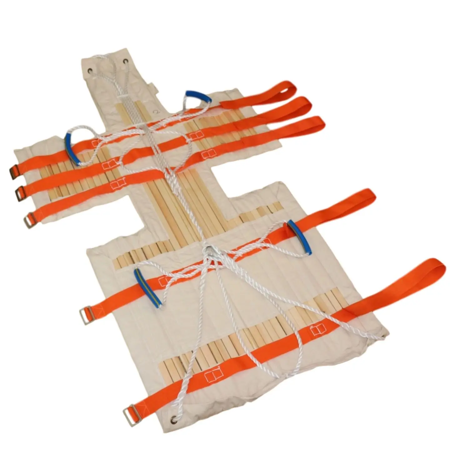 Marine  stretcher - Enclosed space casualty rescue stretcher - Simple wooden and canvas folding first aid stretcher