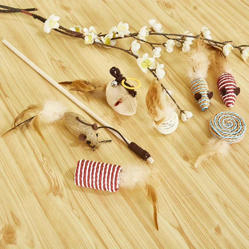 Set of 7 Pieces of Pet Cat Toys, Self-entertaining Plush Cat Toys, Cat Teaser Wand, Pet Supplies.