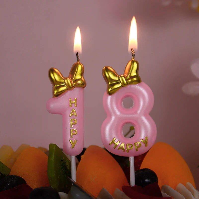 Bowknot Candle Number Cake Topper Princess Girl Happy Birthday Cake Toppers Baking Celebration Wedding Anniversary Party Supply