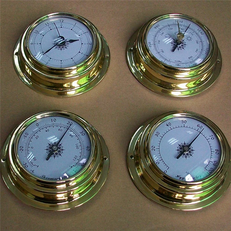 

ABZC-Boat Barometer Clock Thermometer Hygrometer Set Weather Station Set Wall Mounting Type Brass For Case Brass For Case