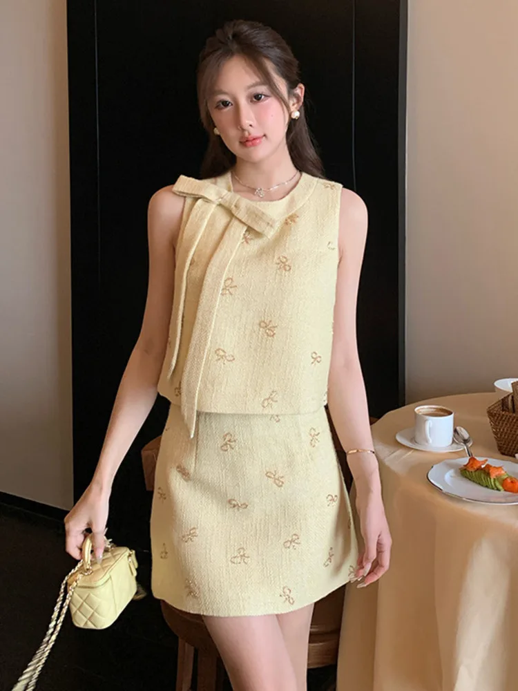 Woman Outfit TANK Crop Top + Skirt Suits conjuntos femininos elegantes 2025 SUMMER Luxury Small Fragrant Tweed 2 Piece Sets