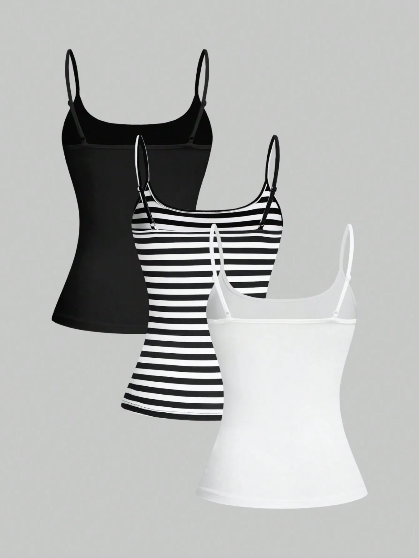 3-pack dames camisole tanktops - effen zwart, wit en gestreept - slim fit zomer casual kleding