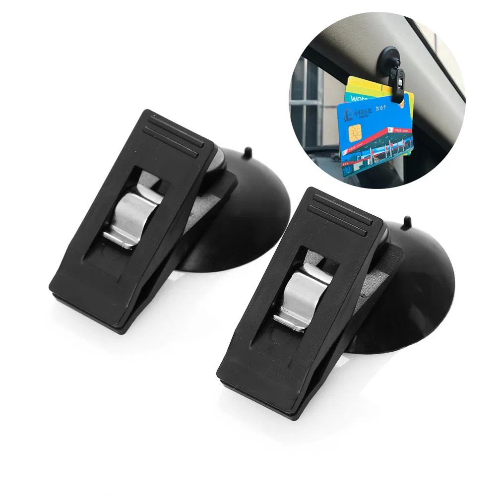 2Pcs Removable Car Window Mount Suction Clip Tool Suction Cup Auto Clips Hook Card Clamp Bill Holder Vehicle Curtain Fixing Tool