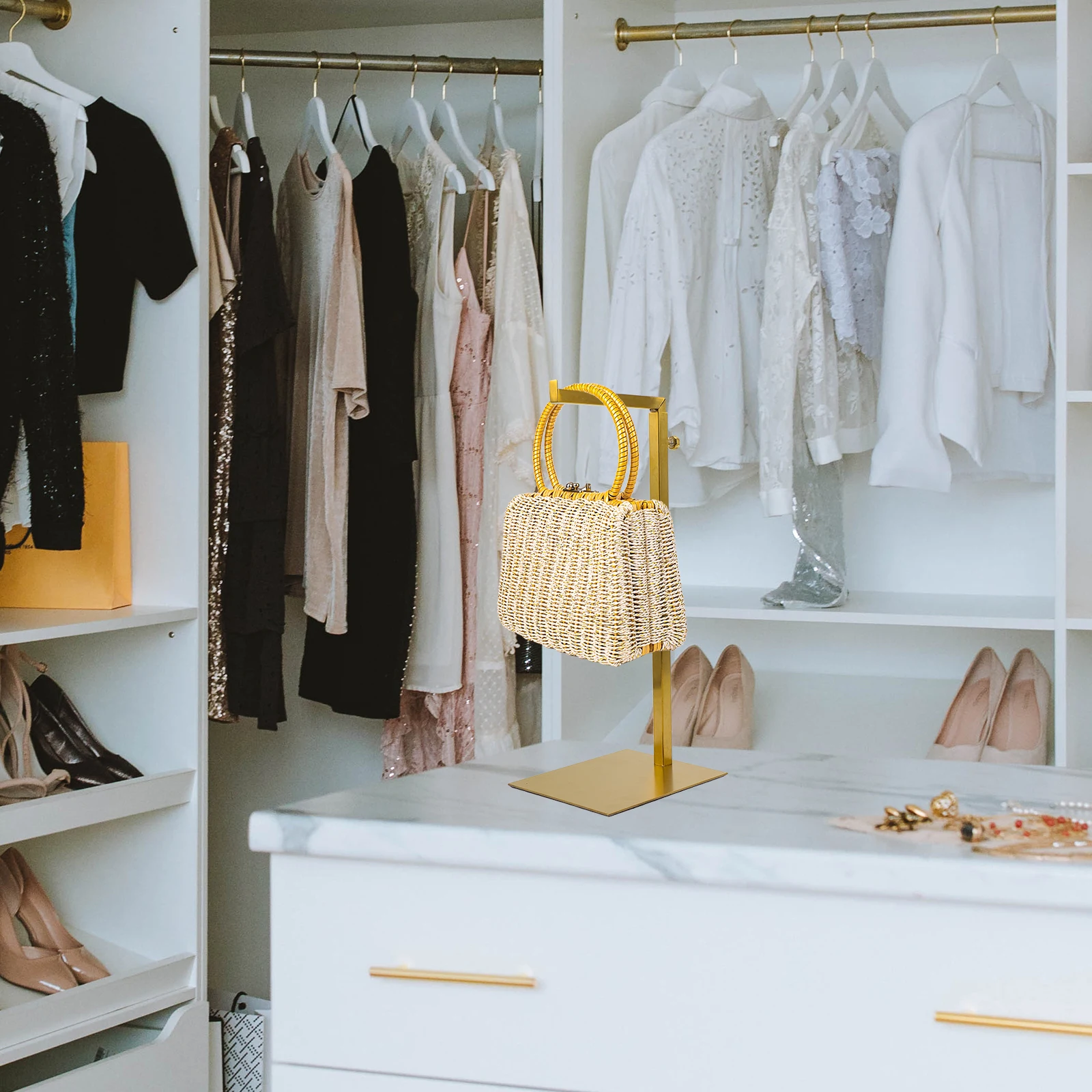 

Stainless Steel Bag Hanging Organizer Adjustable Purse Tie Hanger Multi-Functional Closet Holder Storage Rack for Home