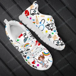 2024 New Nurse Shoes Classic Cartoon Nurse Girls Ambulance ECG Medical Pattern Lace-up Sneakers Outdoor Footwear Hot