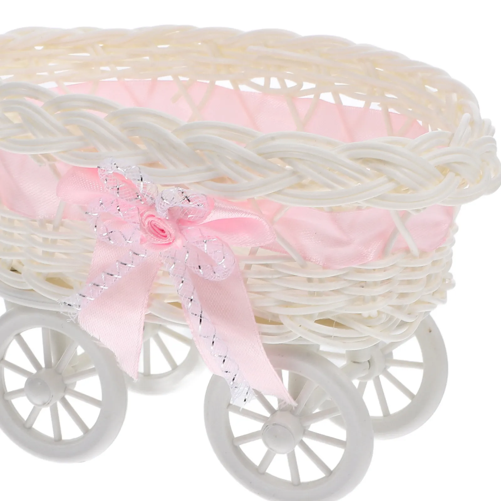 Artificial Rattan Trolley Candy Basket Pink Vintage Stroller Design Baby Shower Decor Wedding Party Favor Serving Holder Storage