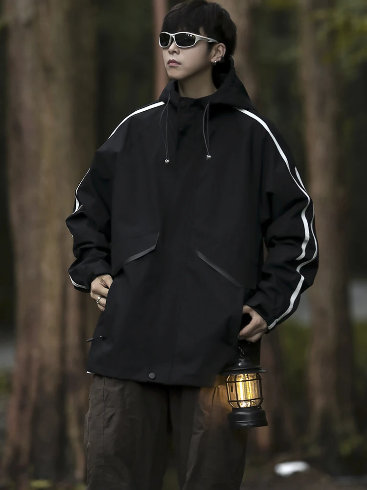 

Lazy Sle Hooded Jaet Men's Outdoor Faionable Spring Autumn Jaet Youth Polyester Fiber Wear Resistant Regular Length