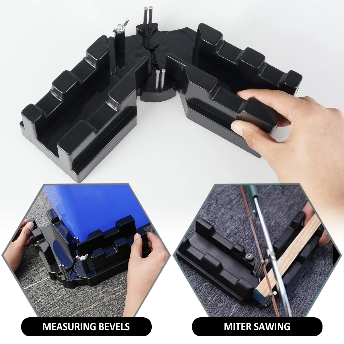 Outil de coupe de mesure d'onglet 2 en 1, jauge biseautée et boîte à onglets, mesure des balises et outil de coupe d'angle de sciage d'onglet pour plinthes