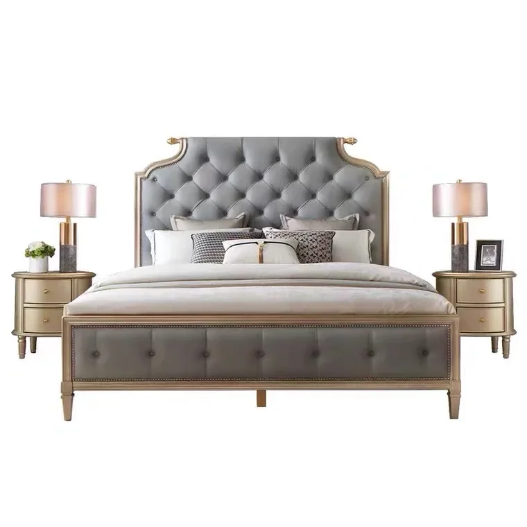 Stile americano, lusso leggero, legno di faggio, letto moderno, camera da letto principale, doppia, camera modello