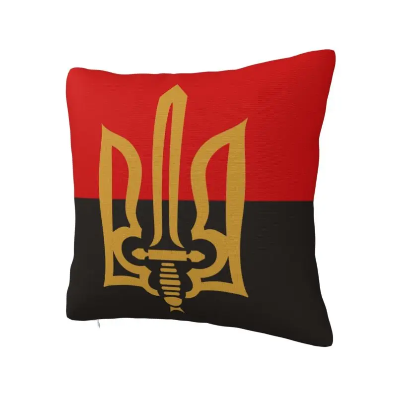 Stylized Tryzub And Red Black Cushion Cover Soft Coat Of Arms Ukraine Flag Pillow Case for Sofa Square Pillowcase Decoration