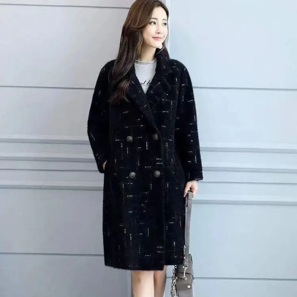Autumn And Winter New Mink Velvet Casual Coat Women's Temperament Long Loose Slim High-end Fashion Warm Coat Female Tide.