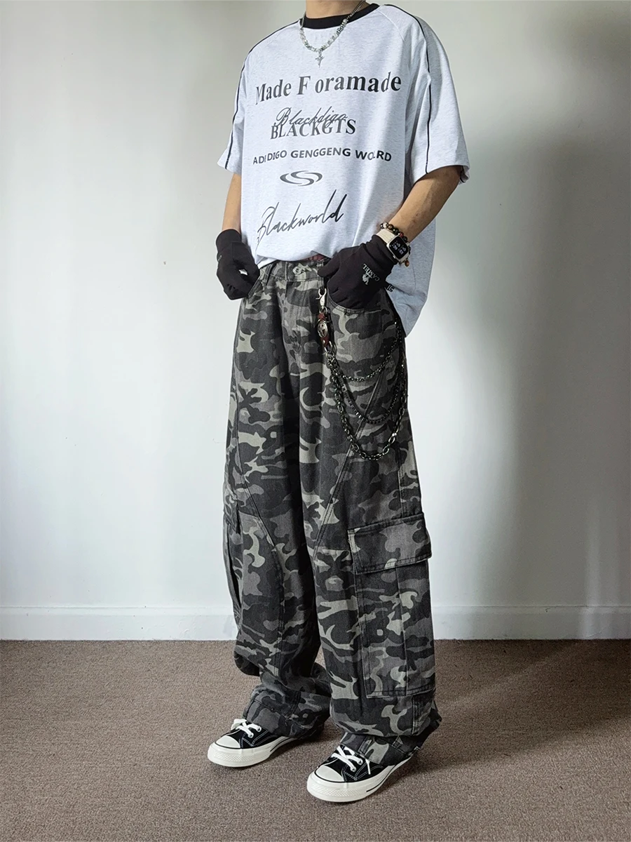 

Cyb американские ретро камуфляжные брюки-ножи, свободная прямая рабочая одежда, повседневные длинные брюки ex High Street, джинсы в стиле хип-хоп