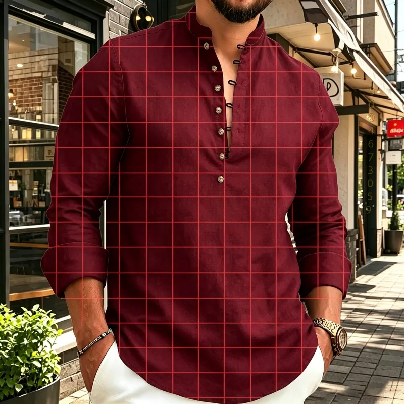 Men's shirt solid color Henry shirt solid color business casual versatile base shirt versatile comfortable casual business top