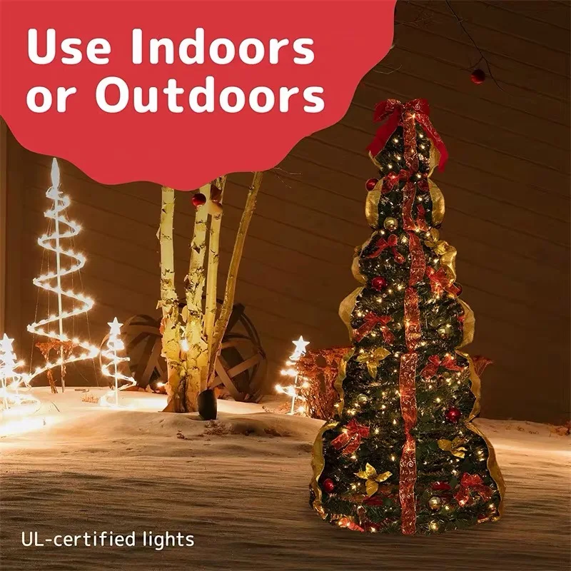 

Для складной рождественской елки. Простая установка. Подтягивание с украшениями. Теплые огни. Быстрая установка.