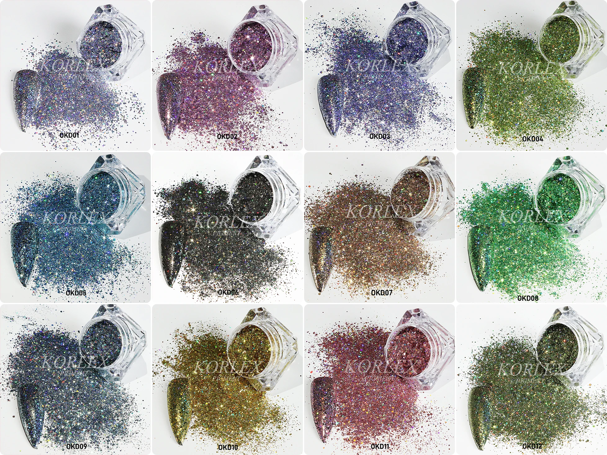 

12pcs Color Set Holographic Laser Solvent Resistant Glitter Sequins Mixed Size Nail art Resin Tumbler Craft Decoration Gel