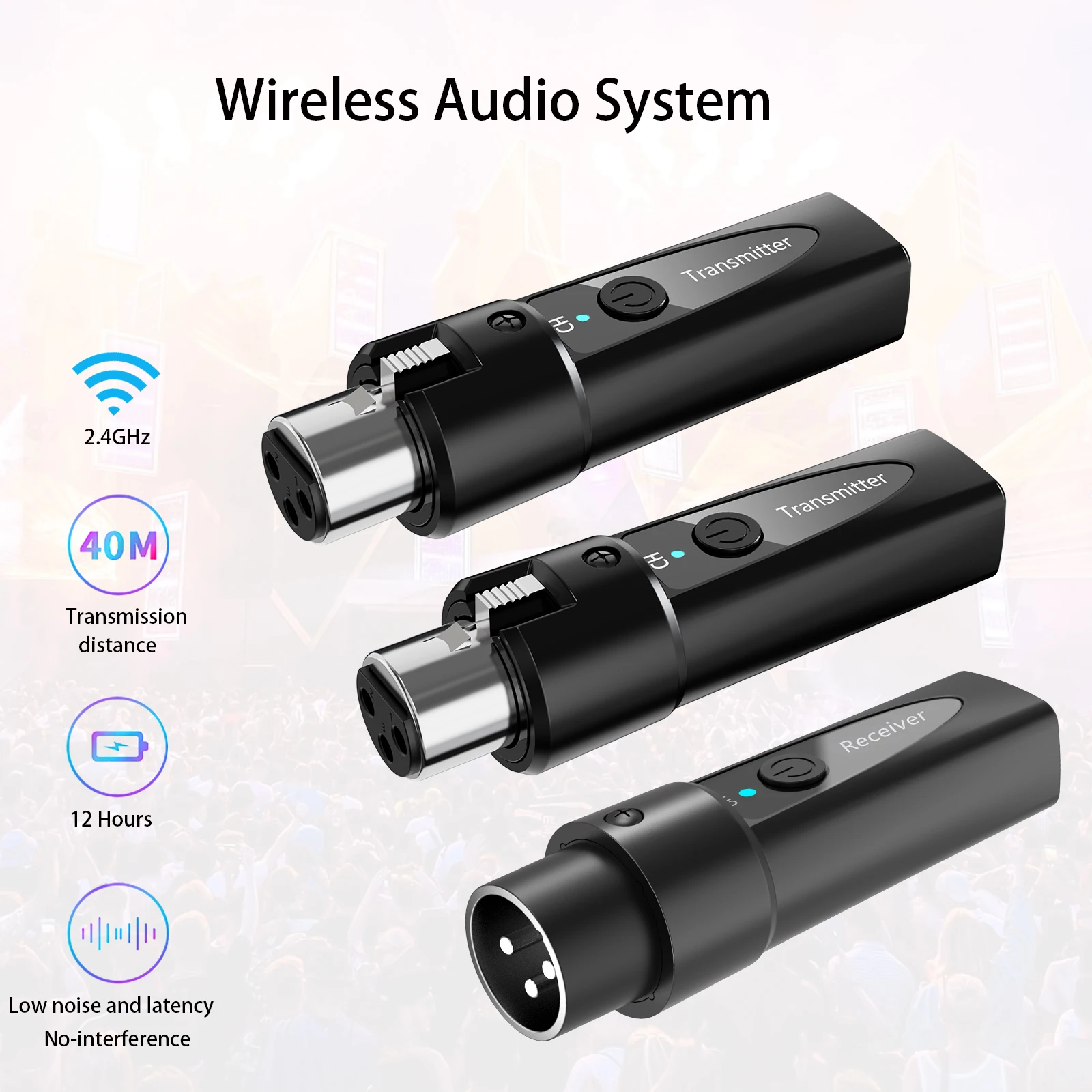 Transmisor y receptor de micrófono inalámbrico XLR, sistema de micrófono inalámbrico de 2,4 GHz, adaptador de micrófono inalámbrico recargable para audio Mi
