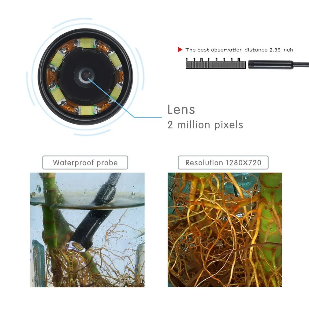 2M USB Endoscope Camera OTG Android Phone 5.5mm Inspection Borescope Camera IP67 Waterproof with 6 LED Lights For Mobile Phone