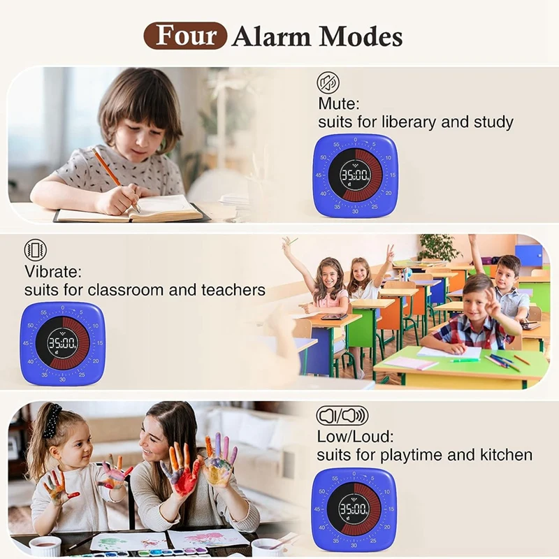 Digital Timer For Kids,60 Minute Rechargeable Countdown Timers For Children Study Timer For Kitchen Classroom 8 X 8 X 2Cm Blue