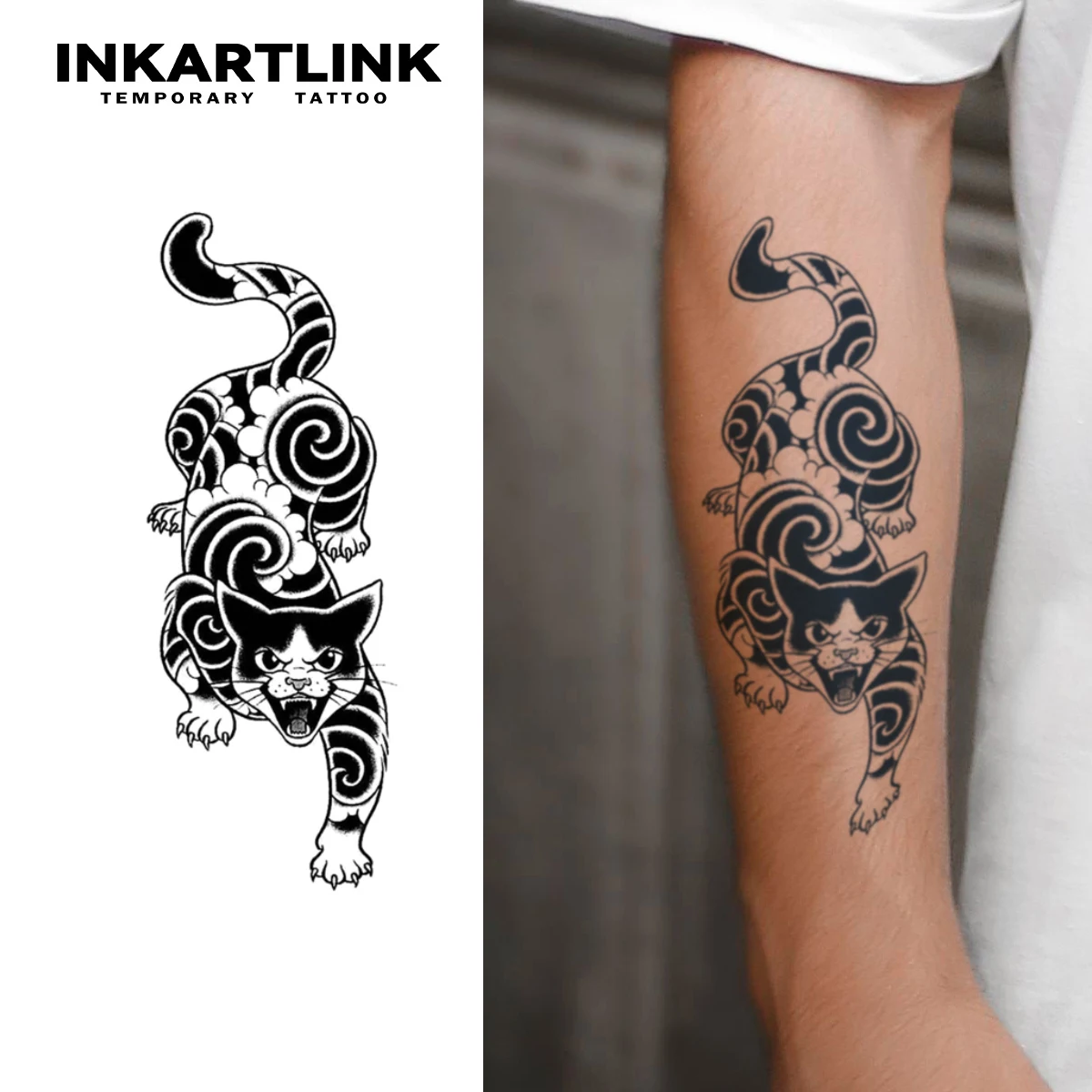 Cat Temporary Tattoo Sticker, Waterproof Magic Tattoo, Lasts Up to 15 Days Fake Tattoo, Semi Permanent Tattoo