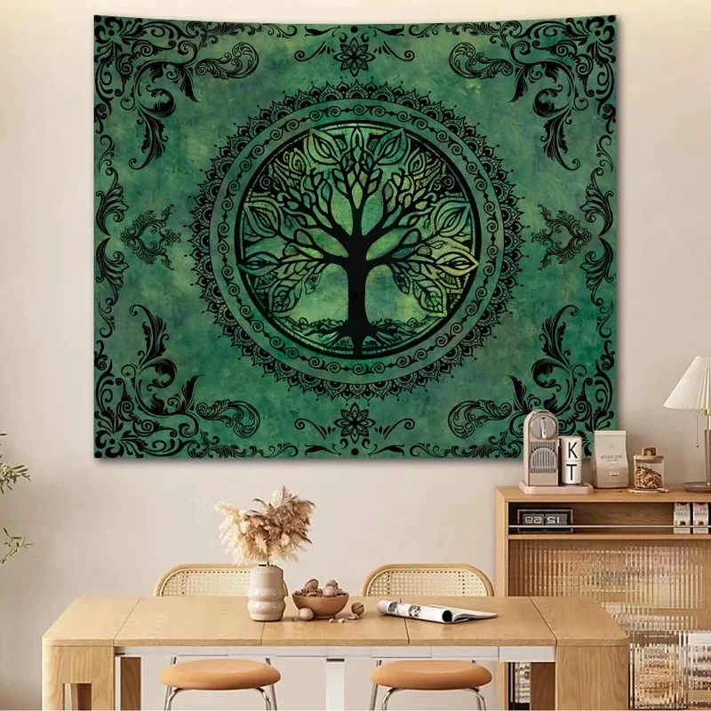 VIKAMA Tree of Life Tapestry, Green Mandala Boho Print Wall Hanging for Bedroom, Living Room, Dorm & Zen Home Decor