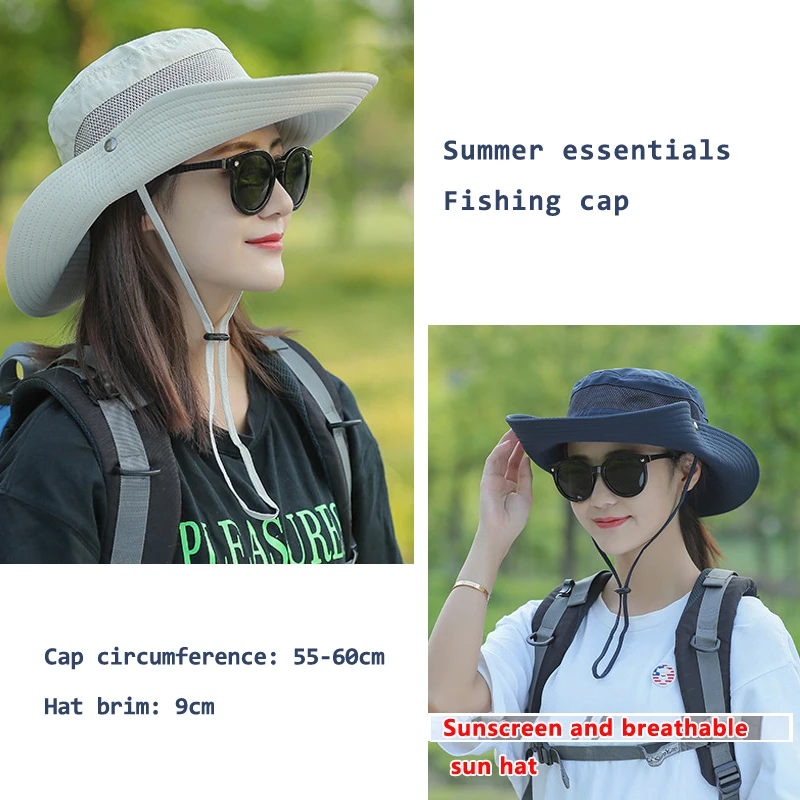 Summer UV Protection Sun Hat Unisex Breathable Mesh Fisherman Hats Travel Multifunction Portable and Foldable Big Brim Beach Cap