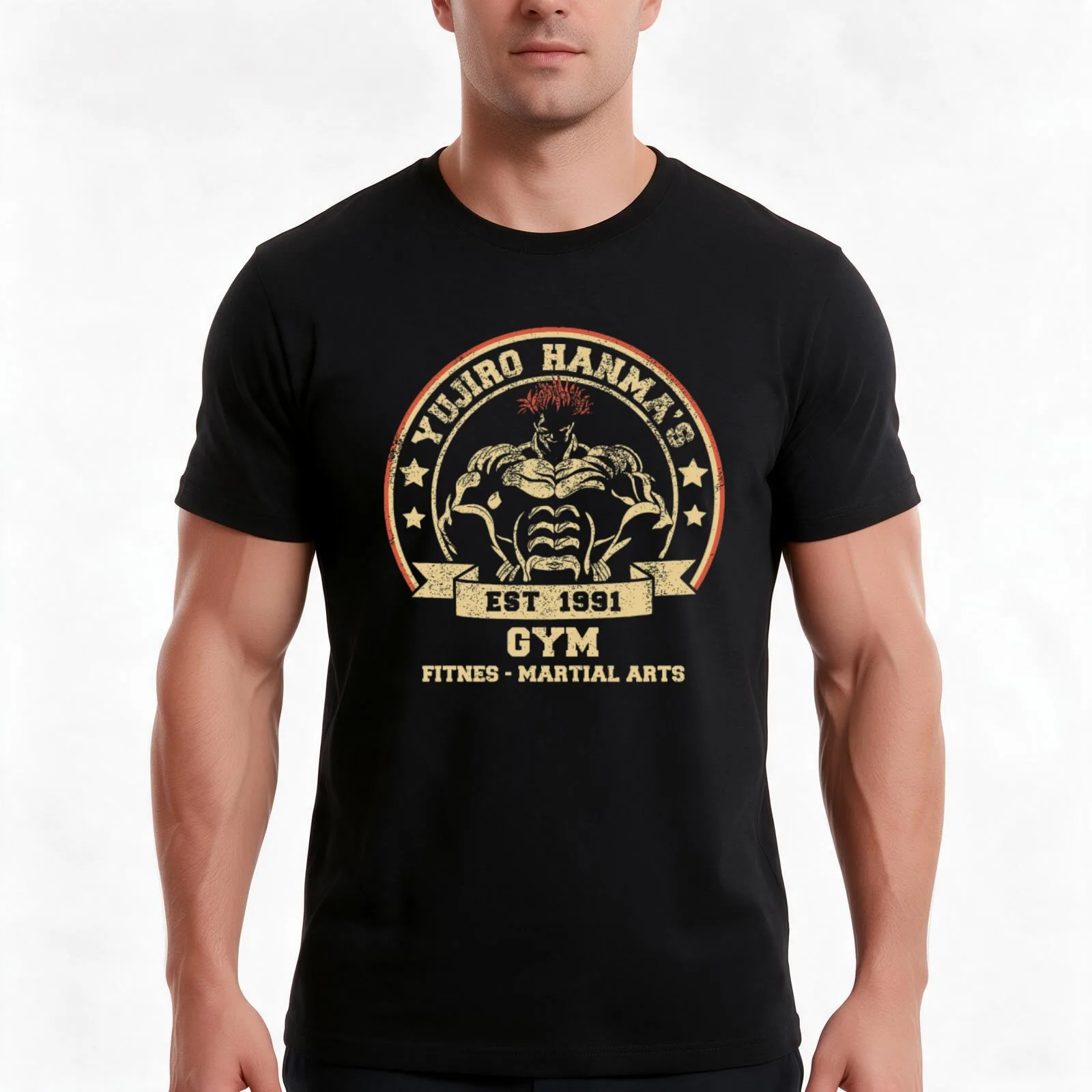 Baki Hand Pose , Baki the Grappler Anime Dou gym fitnes yujiro hanma's T-Shirt, Summer Casual Cotton Tee, Vintage Graphic Print