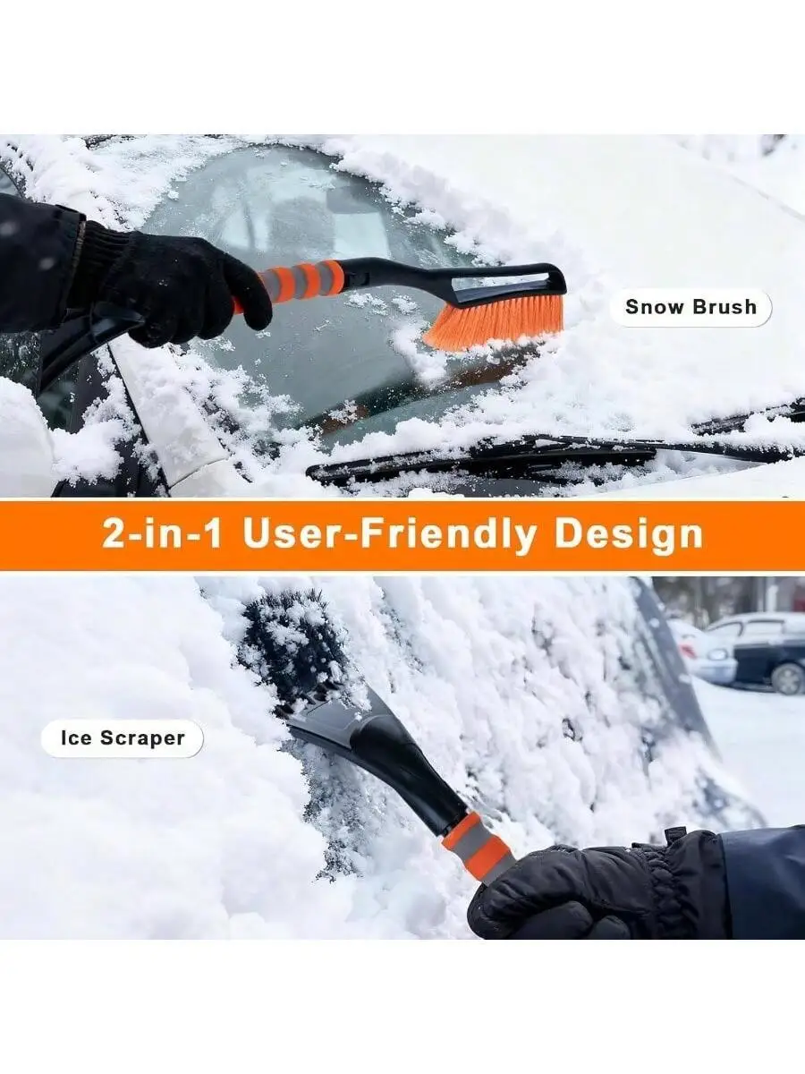 2 Pack Snow Brush And Scrapers Car Windshield, 27 Inch Detachable 2 In 1 Snow Scrapers And Brush With Foam Grip, Winter