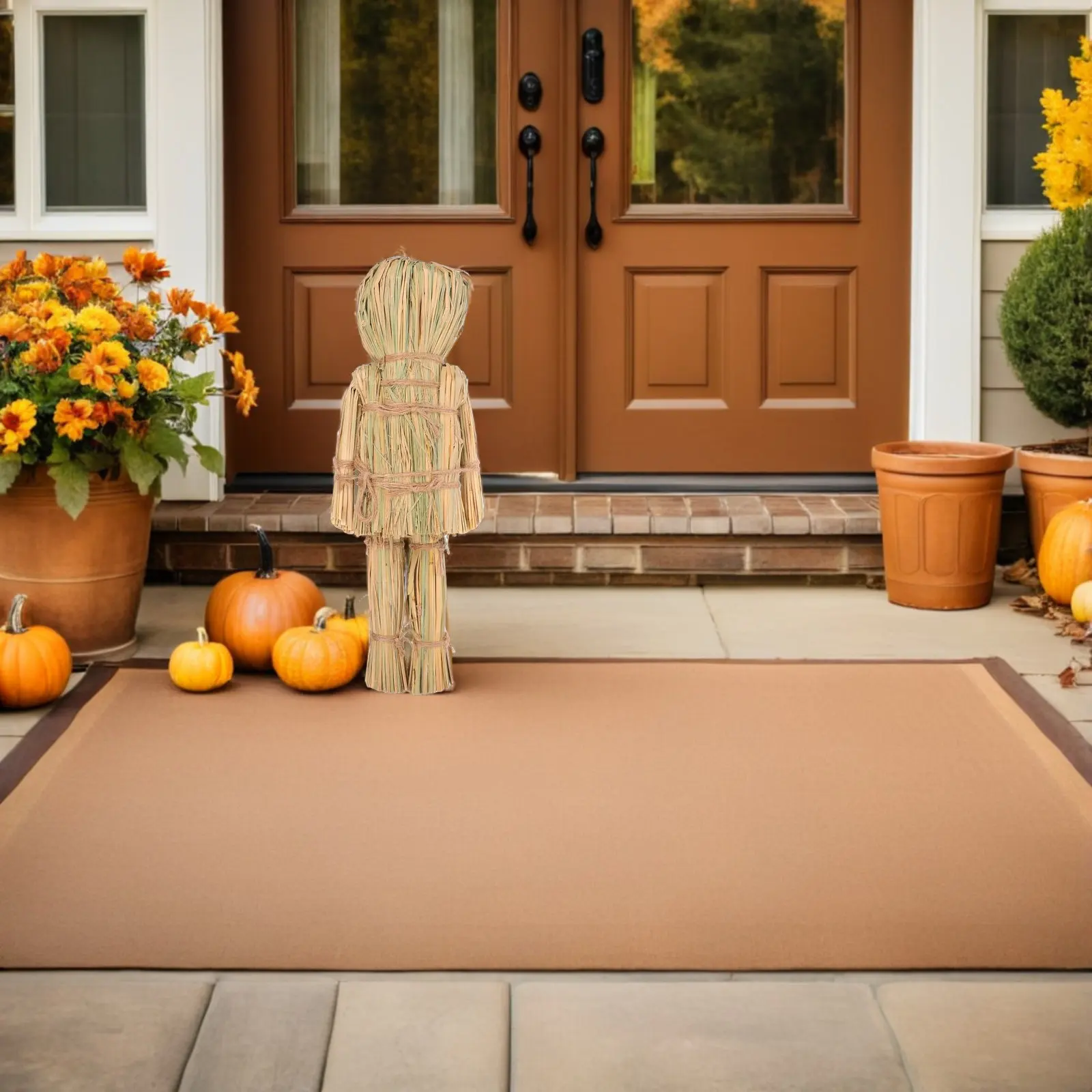 Weatherproof Handwoven Straw Scarecrow Fall Scarecrow Decor for Garden Lawn Porch Harvest Season Thanksgiving Halloween Outdoor