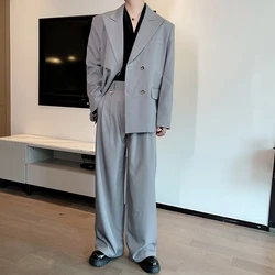 Men's Japanese Korean Streetwear Fashion Loose Casual Vintage 2 Pieces Sets Suits Blazer Jacket Wide-leg Pants Cityboy Suits