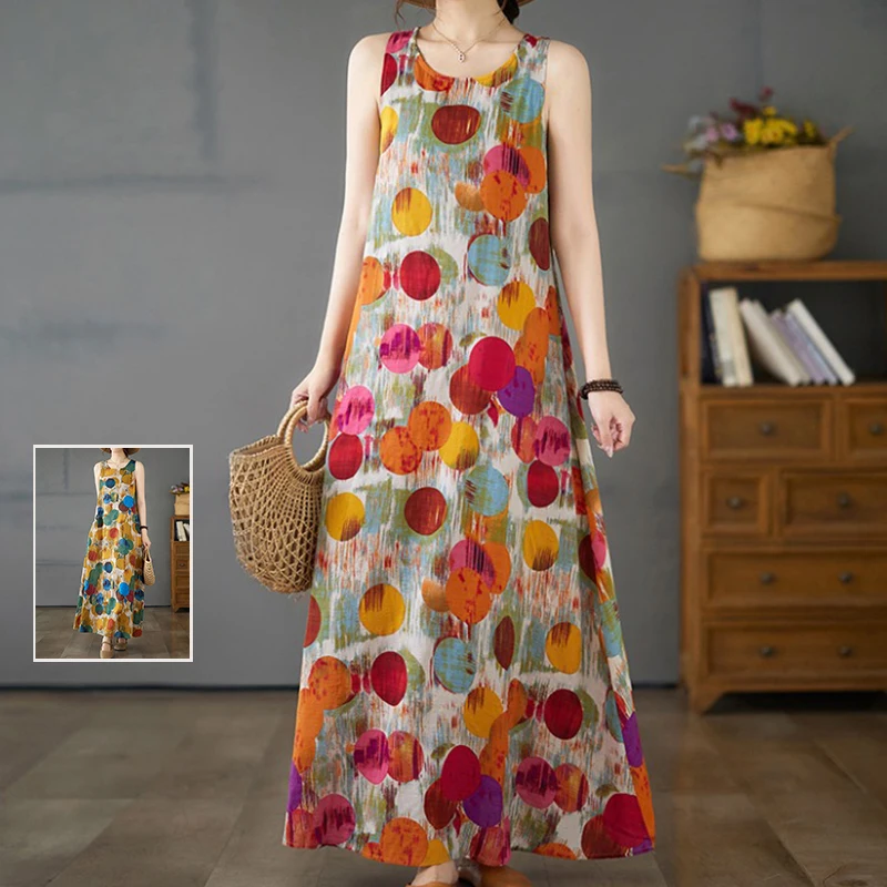 

Summer Faion Polka Dot Print Svel Vest Dr Large Size Women's Inner Wear n Long Dr Commute Vintage Sle